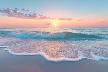 Pastel Sunrise Over Tranquil Waters - obrazy, fototapety, plakaty