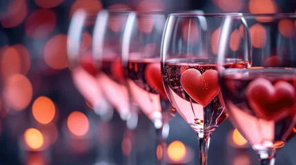 Fototapeten Glasses of pink champagne with hearts in them. Generative AI. © Natalia