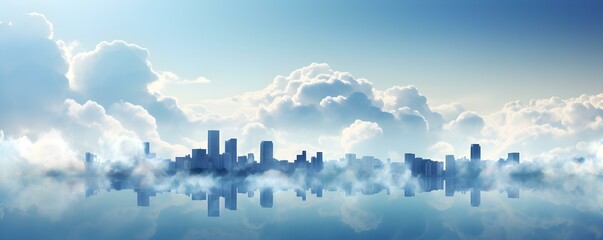 Urban skyline adorned with billowing clouds gracefully dotting the blue heavens. Concept Cityscape Photography, Cloud Formations, Urban Environment, Skyline Aesthetics, Weather Phenomena