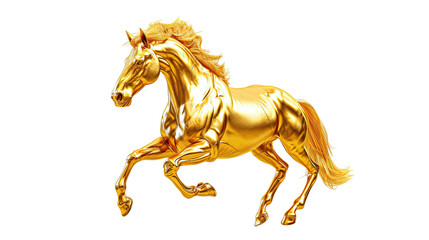 Lucky golden horse on white or transparent background