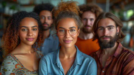 Fototapeta premium beautiful woman with glasses taking a photo with her friends