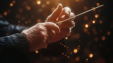 Poster orchestra conductor's hands holding a baton and leading the orchestry © Viorel Sima