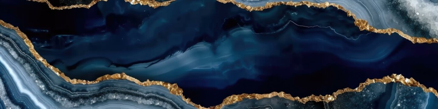 Blue and gold marble wallpapers. Generative AI.