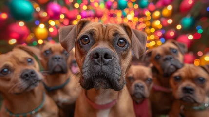 Fotobehang cute little shy boxer puppies with collar looking forward and sitting © Viorel Sima