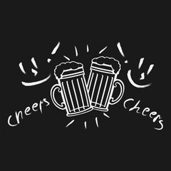 Cheers. Beer. Alcohol. Vector Illustration. For web and business. Save water, drink beer. Silhouette of a glass of beer