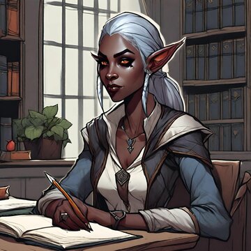 Drow elf woman college student