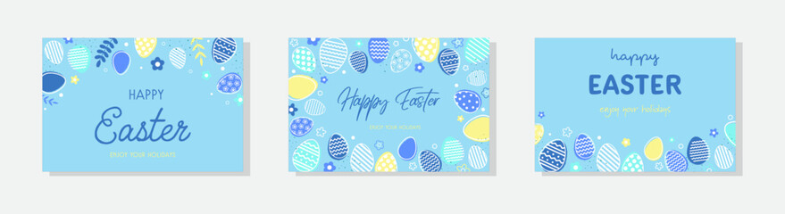 Happy Easter. Greeting card concept in modern minimal style. Background with Easter eggs. Collection. Vector illustration