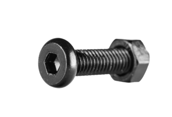 hex socket head screw with nut in black color on isolated white background close up