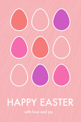 Trendy Easter design with colourful eggs. Modern minimal style. Layout of a greeting card.  Vector illustration