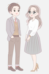 Korean adult couple full length standing. Adult asian man and woman.