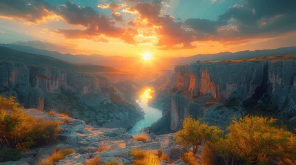 Foto op Plexiglas canyon view in summer. Colorful canyon landscape at sunset. nature scenery in the canyon. amazing nature background. summer landscape in nature. Tasyaran canyon travel in the great valley. Turkey. © Matthew