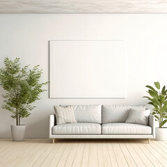 A Living Room With a White Couch and a Potted Plant