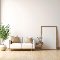 A Living Room With a White Couch and a Potted Plant