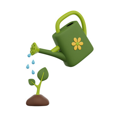 Watering a Plant with a Watering Can 3D render icon