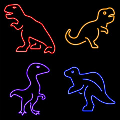 dinosaur group of neon icons, vector illustration on black background.