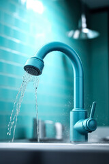 Close up shot of a kitchen water tap with water droplets dripping, showcasing functionality and modern design for household use.