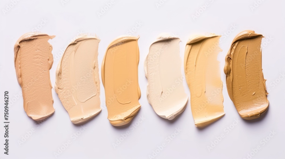 Poster a row of different shades of conceal on a white background with a white background and a white backg