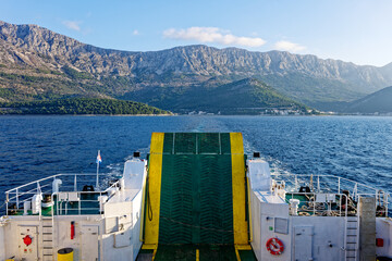 Traveling on a ferry in the Adriatic sea in Croatia. Boat as a means of transportation. 