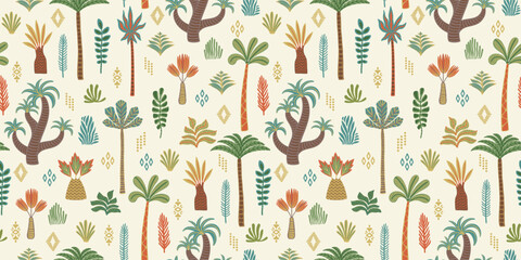 Ethnic tropical seamless pattern with palms. Modern abstract design for paper, cover, fabric, interior decor and other