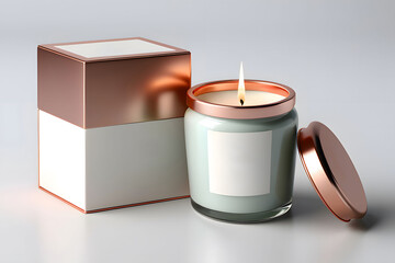 Jar candle burning with blank label for design, Mockup design, Fragrance candle