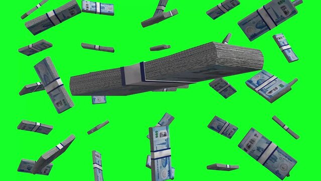 500 Emirates Dirham Falling Animation Stacks Of Money