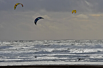 Kitesurfers ahead of incoming storm, Ocean Beach, San Francisco 