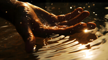 Cupped Hand Catching Sunlight in Water Droplets