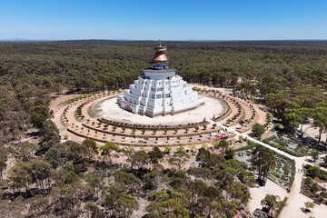 aerial view of The Great Stupa of Universal Compassion is a Buddhist monument near Bendigo in...