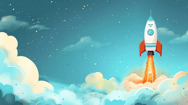 Children's Fantasy Rocket Launch Illustration