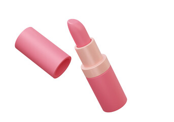 Pink lipstick tube icon isolated on transparent background. Realistic levitation beauty object and fashion concept. 3d rendering illustration