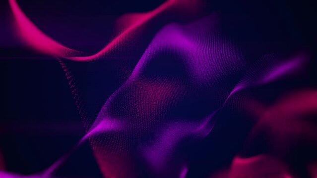 Abstract waves curves fractal background. Effect art design red purple glowing blurred loop animated video.