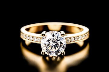 A gleaming diamond engagement ring is displayed against an abstract colorful background, symbolizing love, commitment, and elegance.