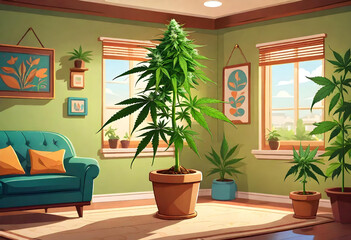 living room interior with marihuana