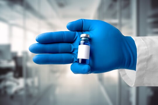 Vaccination shot for diseases. Doctor with vial