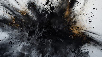 Abstract art with a charcoal explosion. Dramatic burst of black charcoal powder, creating a mesmerizing and dynamic composition. - 750952026