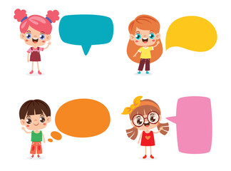 Happy Kids Posing With Speech Bubbles