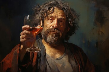 Italian man wine glass. Winery culture. Generate Ai