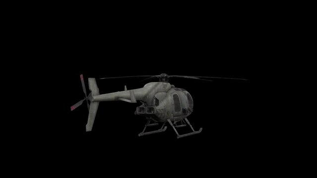 4k Light utility Helicopter Realistic 3D flying loop on the sky with back angle view animation on a black background, Military helicopter, copter render with alpha matte, civilian chopper motion
