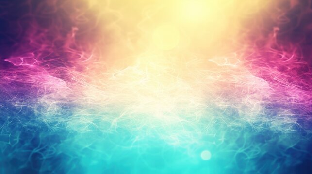 a blurry photo of a blue, yellow, and pink background with a blur of light coming from the top of the image.