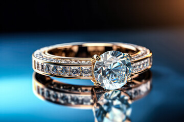 A stunning diamond ring gleams against a dark background, symbolizing love, commitment, and elegance for weddings or engagements.
