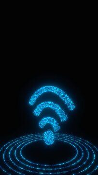 Vertical video blue neon rotating wifi icon hologram loop animation