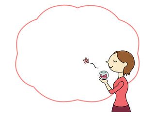 ポプリの香りを楽しむショートヘアの女性　フレーム付　主線あり