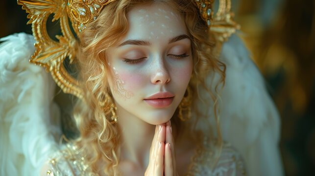 Beautiful angel girl. Beautiful angel girl is praying