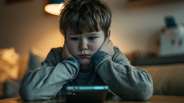 Sad child, No More Screen Time concept .Strict mother limiting the screen time spent on electronic devices.
