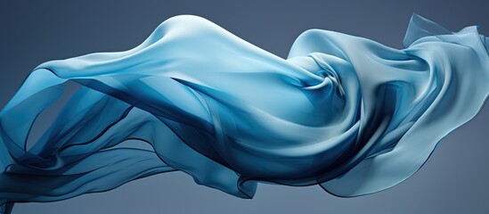 A vibrant blue silk fabric is caught in a gust of wind, billowing and rippling as it moves rapidly. The fabric creates a dynamic and fluid abstract pattern against a plain background. - obrazy, fototapety, plakaty