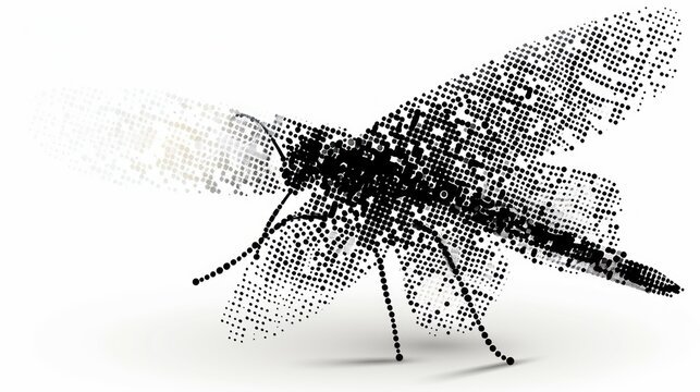 a black and white image of a mosquito on a white background with black dots in the shape of a circle.