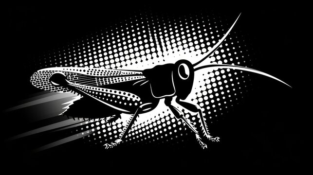 a black and white image of a bug on a black background with a halftone effect in the middle of the image.