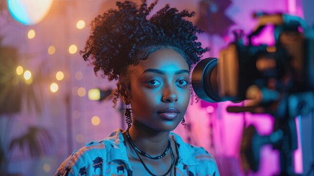 Influencerr Creating Content - Curly Brunette with Camera