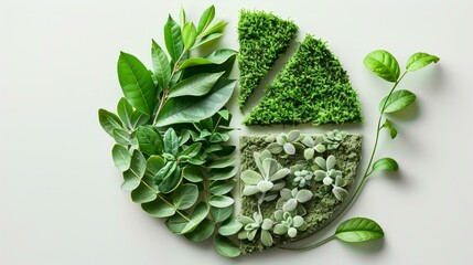 pie chart from green plants, isolated on white - obrazy, fototapety, plakaty
