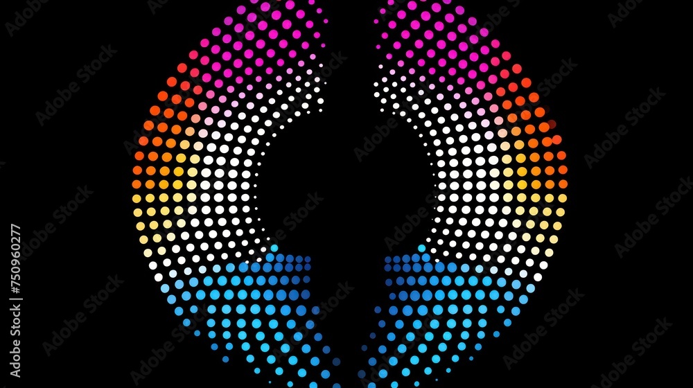 Poster a black background with multicolored circles in the shape of a half circle and a black background wi